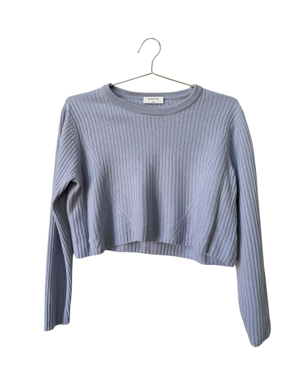 Babaton Cropped Ribbed Sweater - Light Lavender Blue